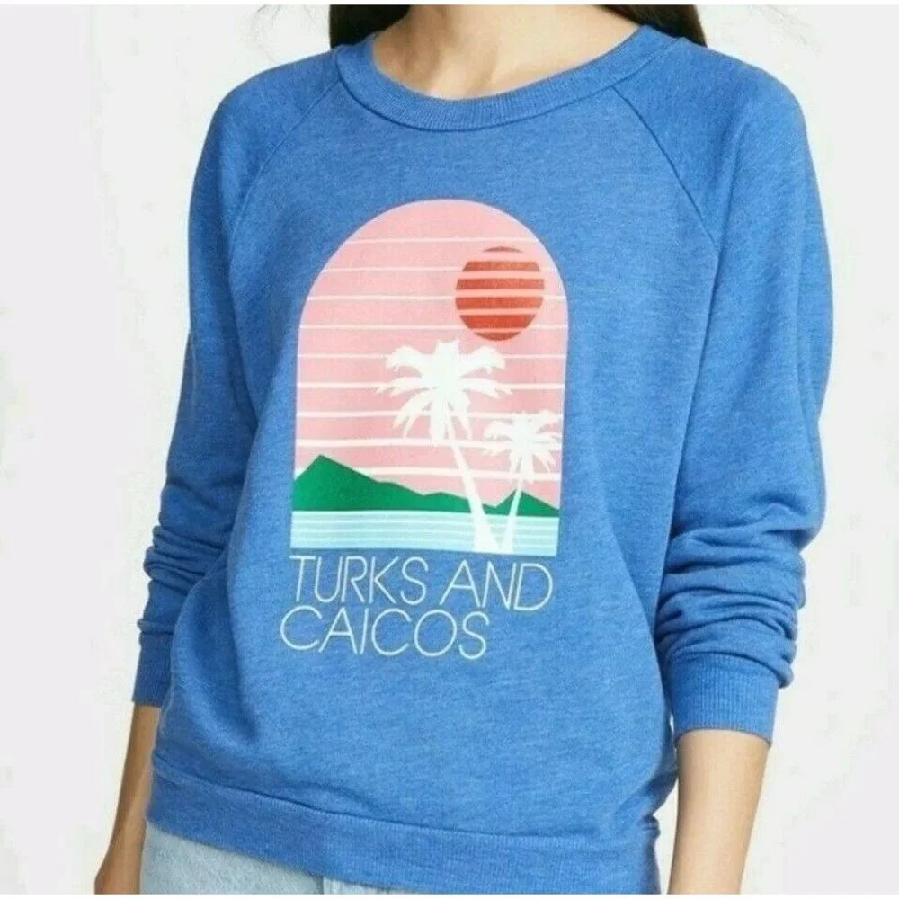 WILDFOX Blue Turks & Caicos Sweatshirt Sz. Small Women's Top Long Sleeve